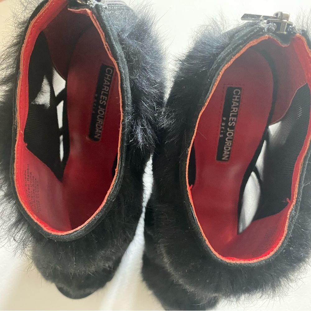Charles Jourdan fur ankle peel toe booties - Picture 4 of 7